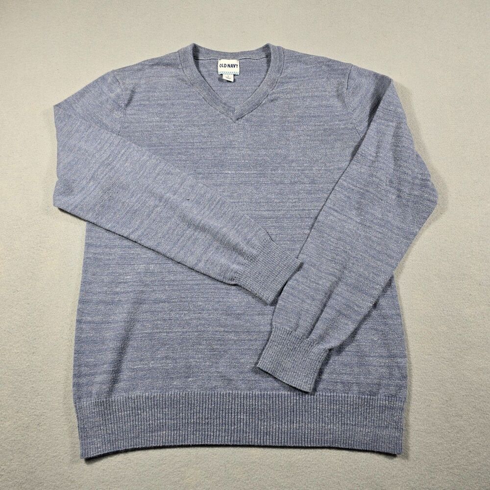 Old Navy Men's Small Blue Gray Heather V-Neck Knit Pullover Sweater Long Sleeve